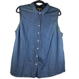 Croft & Barrow Sleeveless Chambray Shirt XXL Blue Cotton